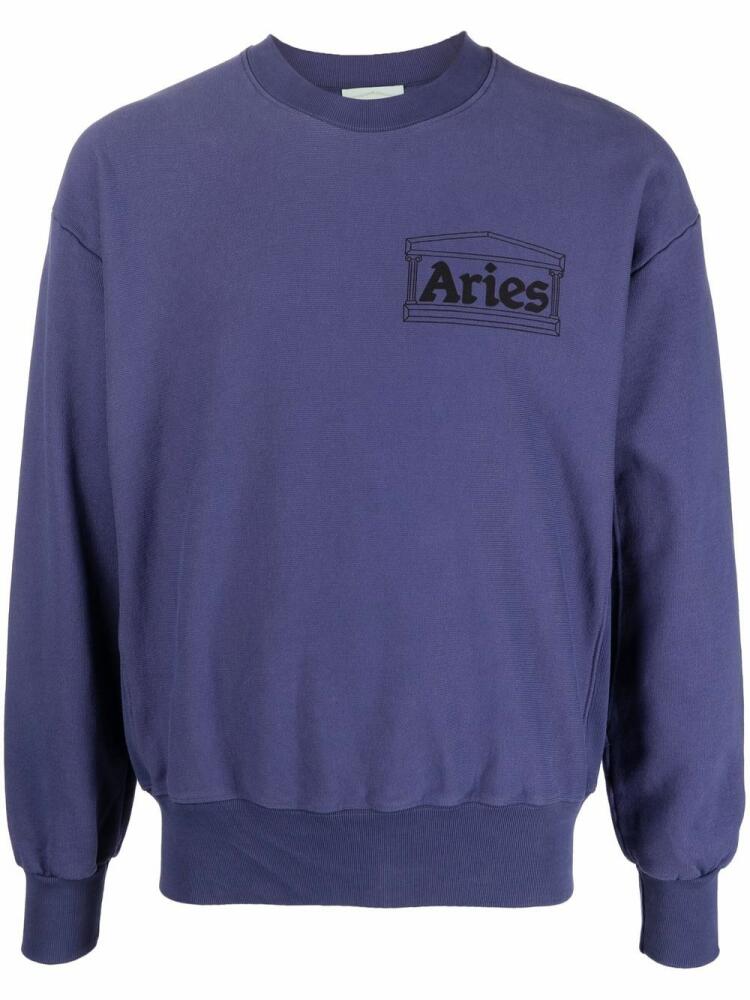 Aries logo-print crew neck jumper - Blue Cover