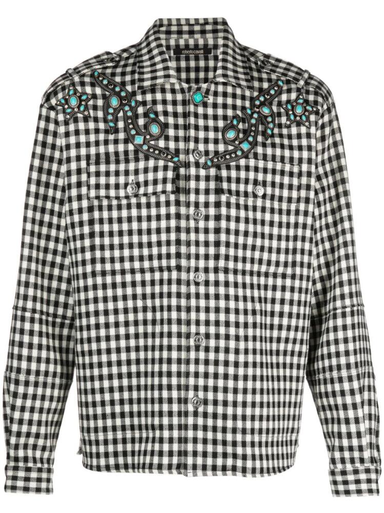 Roberto Cavalli studded gingham wool-blend shirt - Black Cover