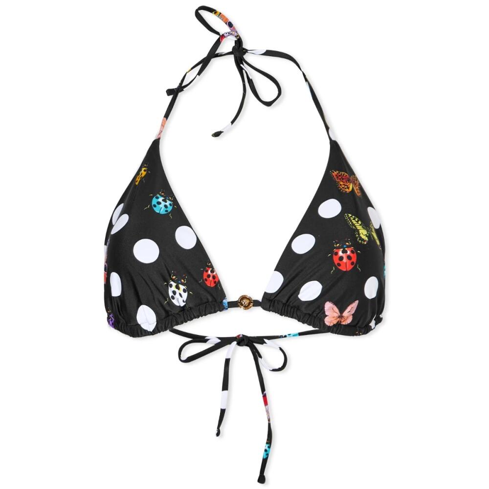 Versace Women's Dot & Ladybug Triangle Bikini Top in Black Cover