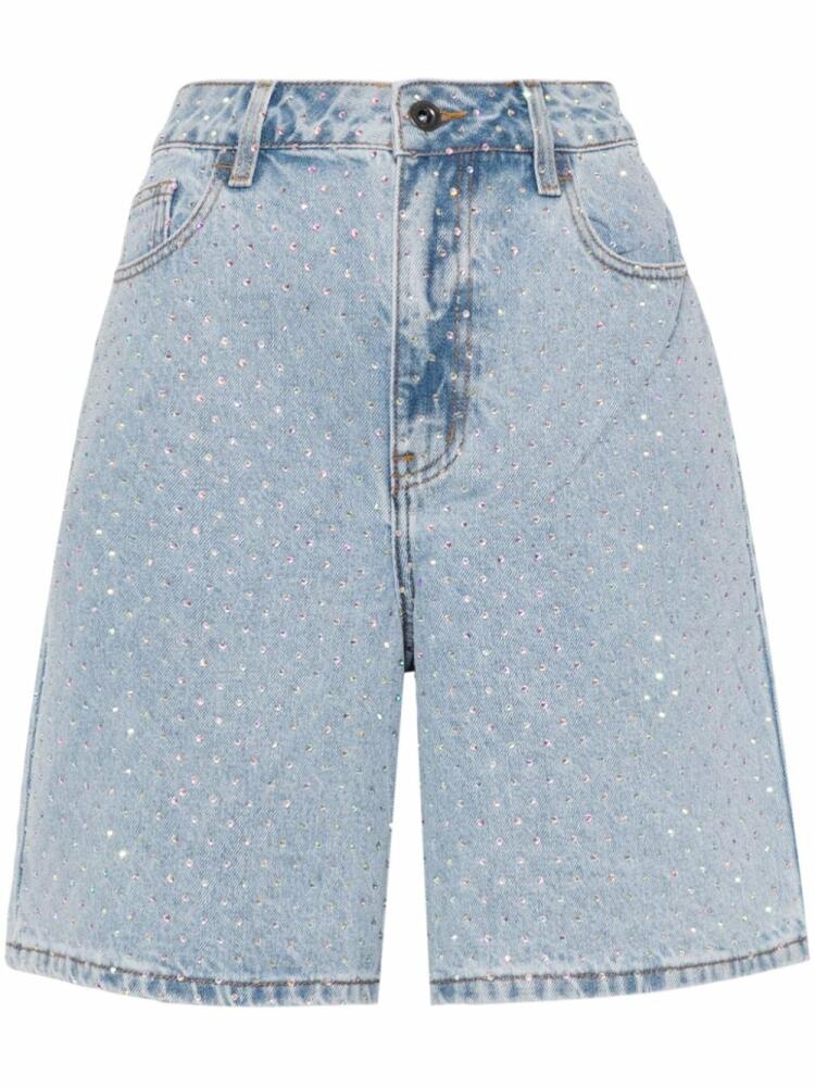 Self-Portrait crystal-embellished denim shorts - Blue Cover