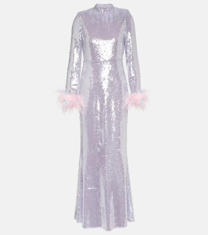 Self-Portrait Feather-trimmed sequined gown Cover