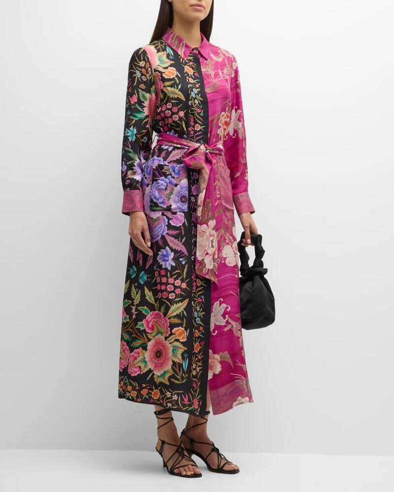 Pierre-Louis Mascia Colorblock Floral-Print Silk Midi Shirtdress Cover