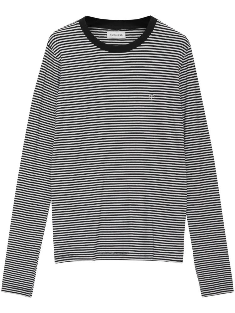 ANINE BING embroidered-logo striped top - Black Cover