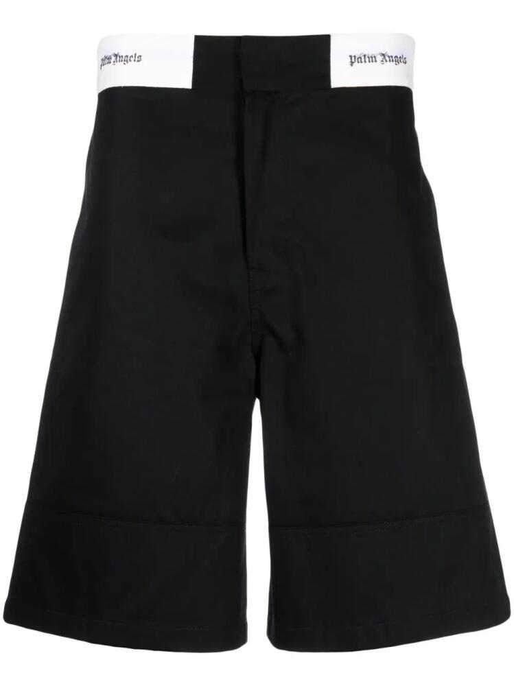 Palm Angels logo-waistband tailored shorts - Black Cover