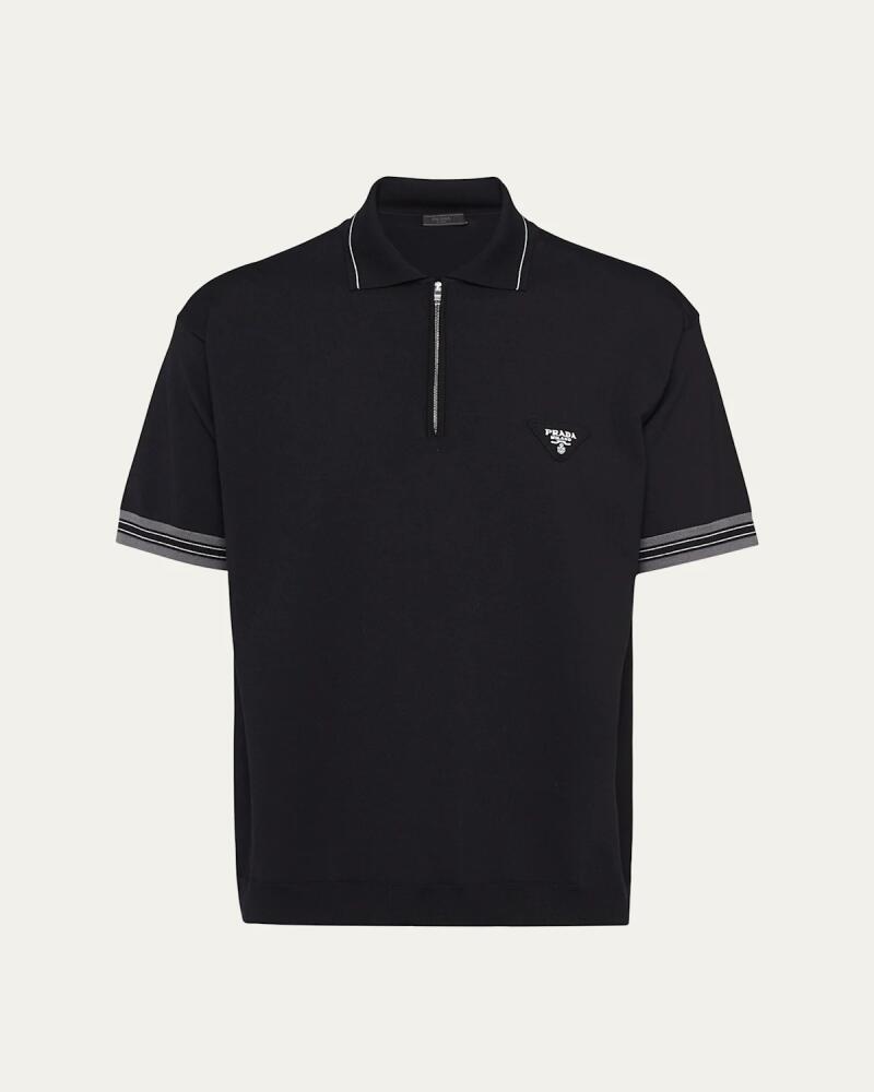 Prada Men's Superfine Wool Zip Polo Shirt Cover