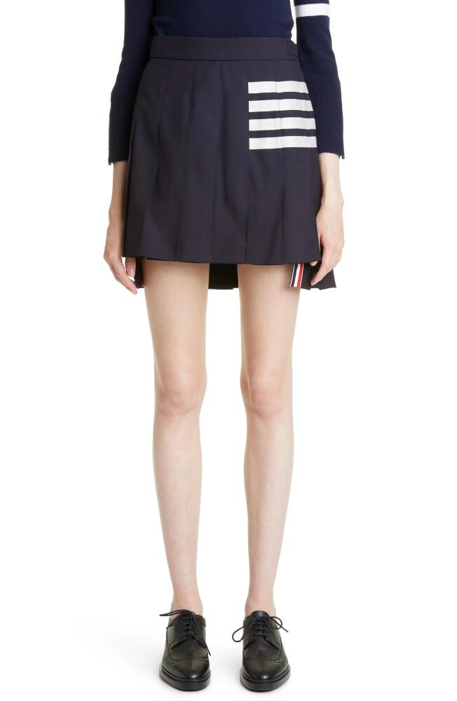 Thom Browne Drop Back Pleated Wool Miniskirt in Navy Cover