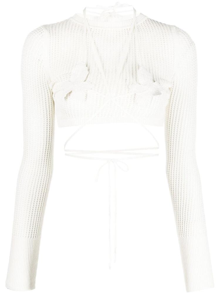 ANDREĀDAMO open-knit crop top - White Cover