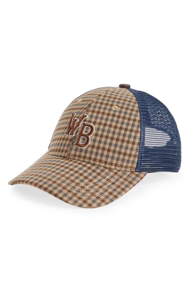 Wales Bonner Original Monogram Check Trucker Hat in Beige/Brown Cover