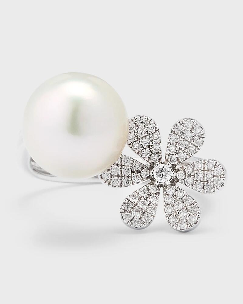 Pearls By Shari 18K White Gold South Sea Pearl and Daisy Flower Pot Ring, Size 6.5 Cover