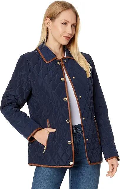 MICHAEL Michael Kors Snap Front Quilt M425969BZ (Midnight Blue) Women's Jacket Cover