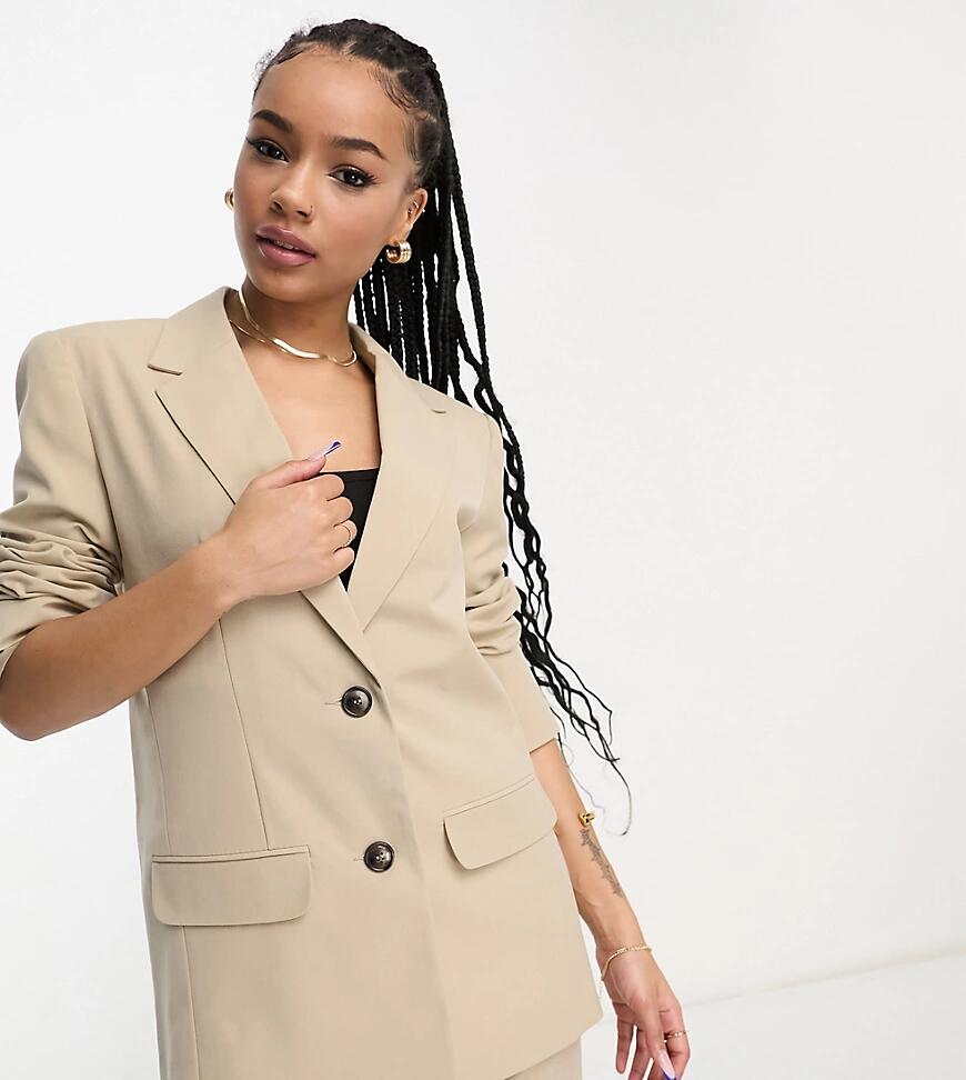 ASOS DESIGN Petite mix & match slim boy suit blazer in neutral Cover