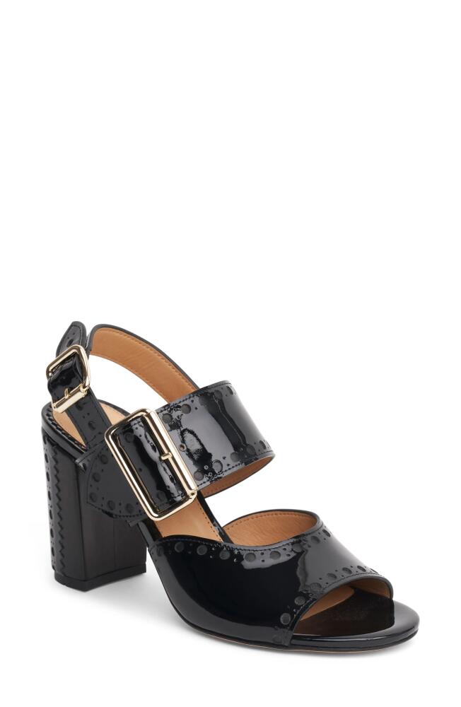 The Office of Angela Scott Ms. Nellie Block Heel Sandal in Glossy Black Cover