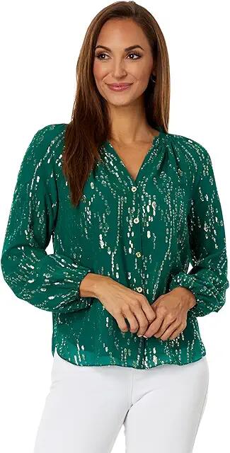 Lilly Pulitzer Saige Long Sleeve Silk Top (Evergreen Fish Clip Chiffon) Women's Clothing Cover