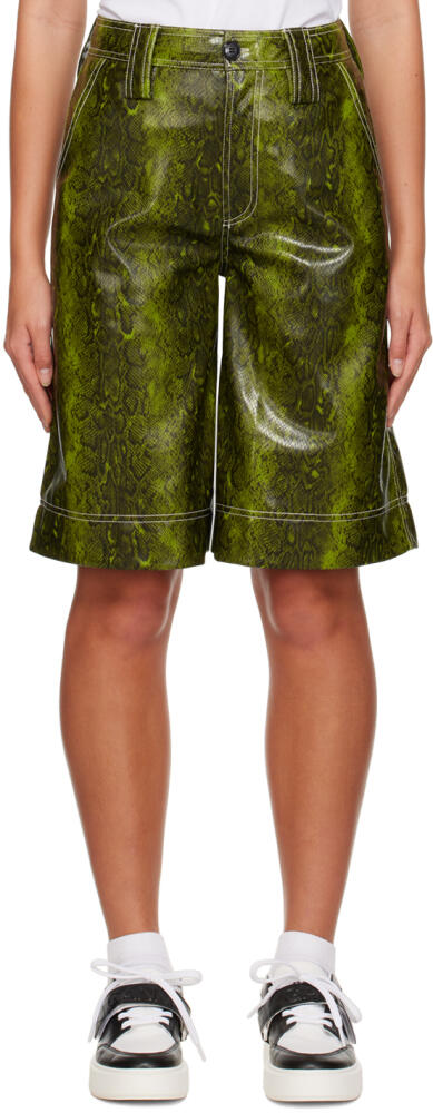 GANNI Green Three-Pocket Faux-Leather Shorts Cover