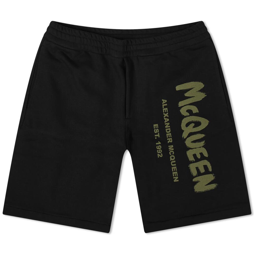 Alexander McQueen Men's Graffiti Logo Sweat Shorts in Black/Khaki Cover