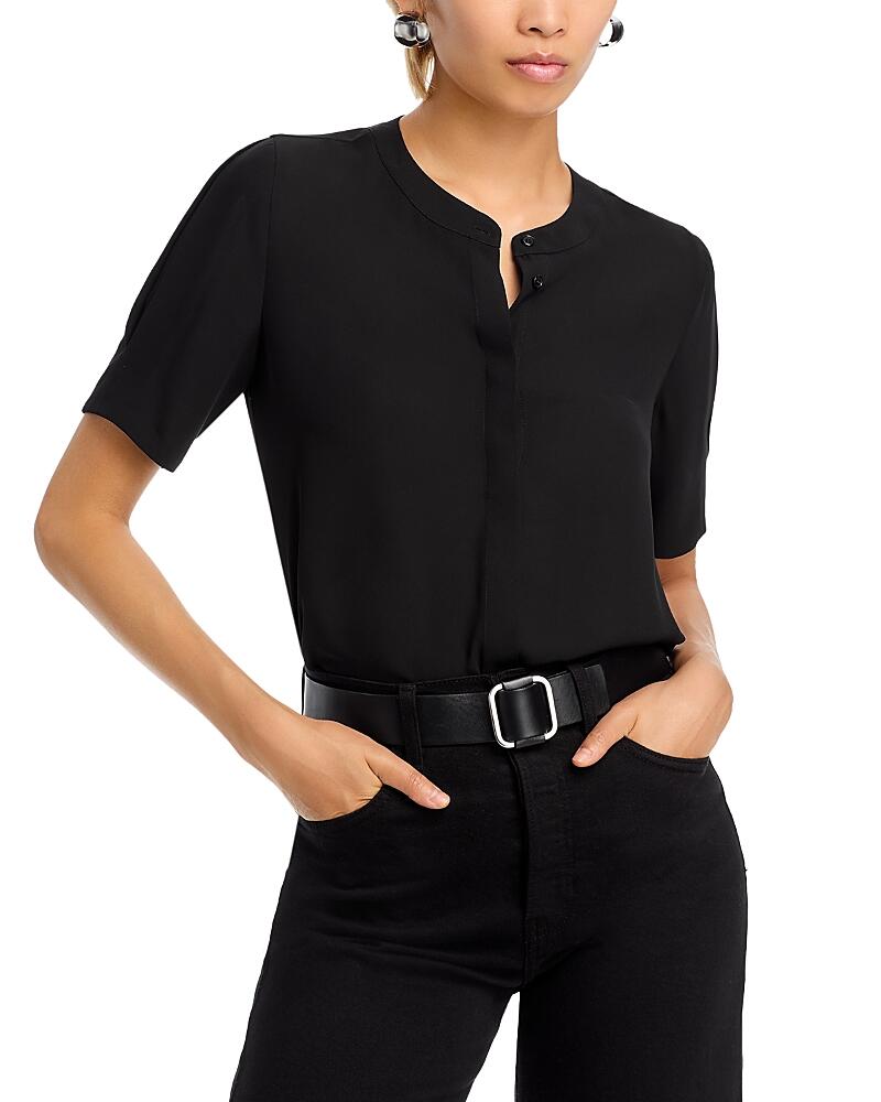 T Tahari Mandarin Collar Short Sleeve Top Cover