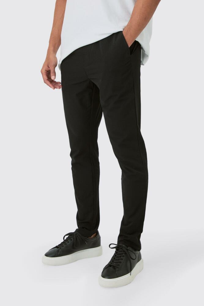 Mens Elasticated Waist Technical Stretch Slim Pants - Black Cover