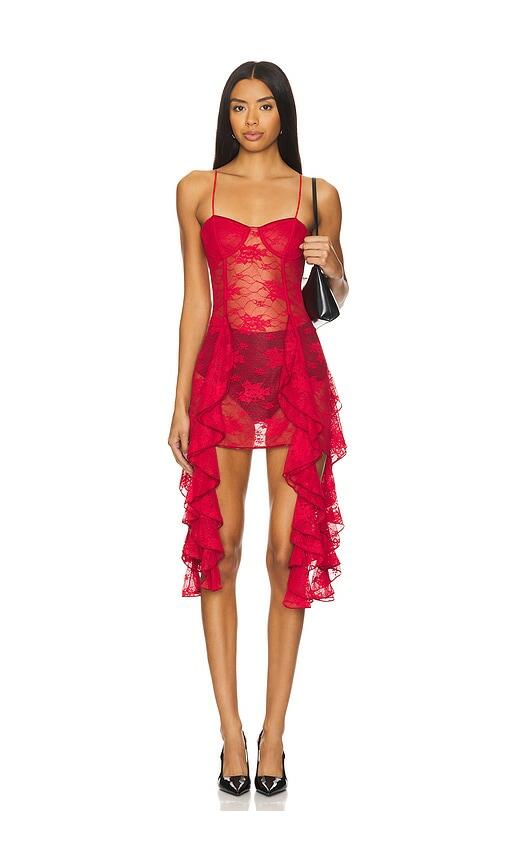 Oseree Soft Lace Volant Mini Dress in Red Cover