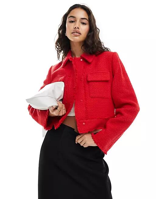 Mango cropped tailored jacket in red Cover