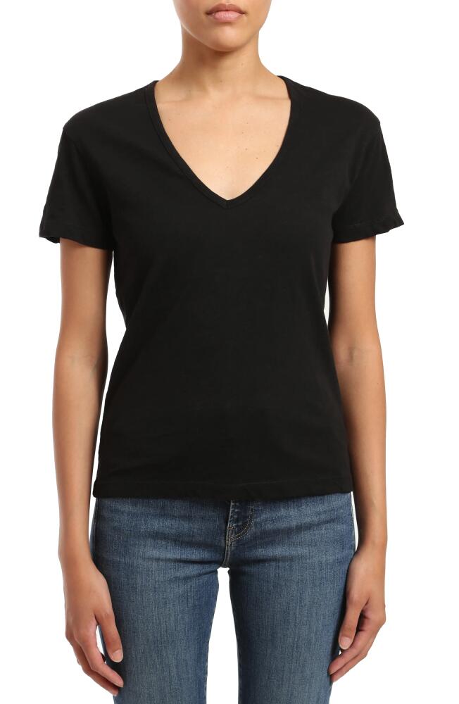 Mavi Jeans V-Neck Cotton Slub T-Shirt in Black Cover