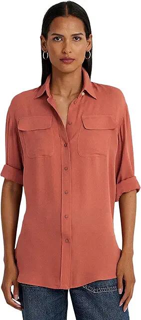 LAUREN Ralph Lauren Crepe de Chine Shirt (Pink Mahogany) Women's Clothing Cover