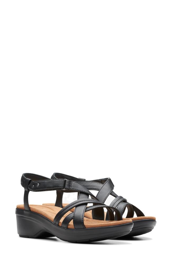 Clarks(r) Tuleah May Ankle Strap Platform Sandal in Black Leather Cover