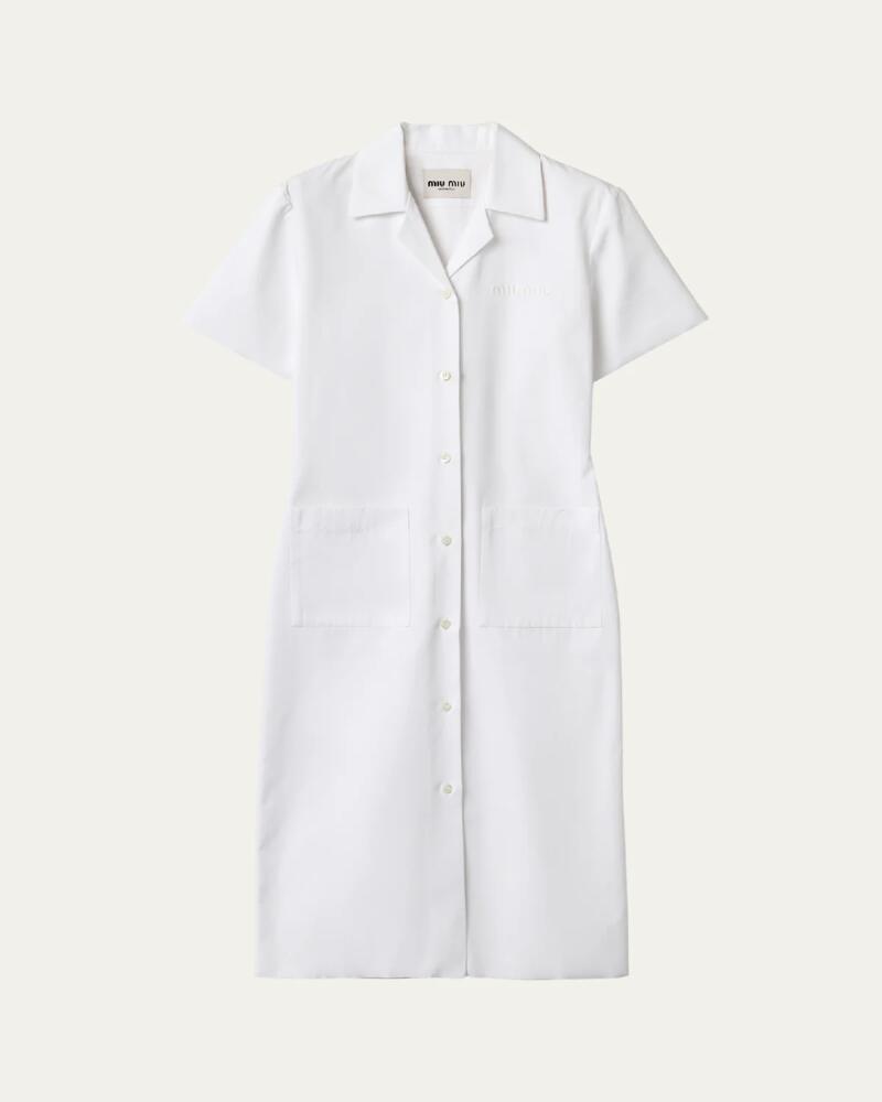 Miu Miu Short-Sleeve Poplin Button Down Midi Dress Cover