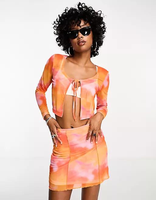 Only mesh tie front top in orange tie dye - part of a set-Multi Cover