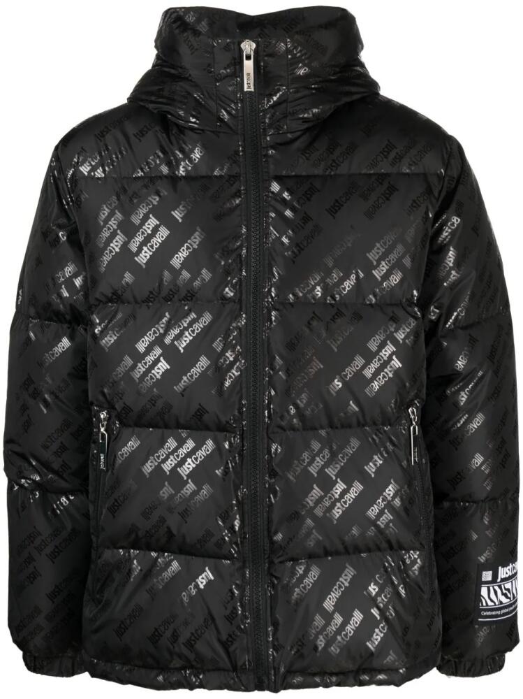 Just Cavalli logo-print padded hooded jacket - Black Cover