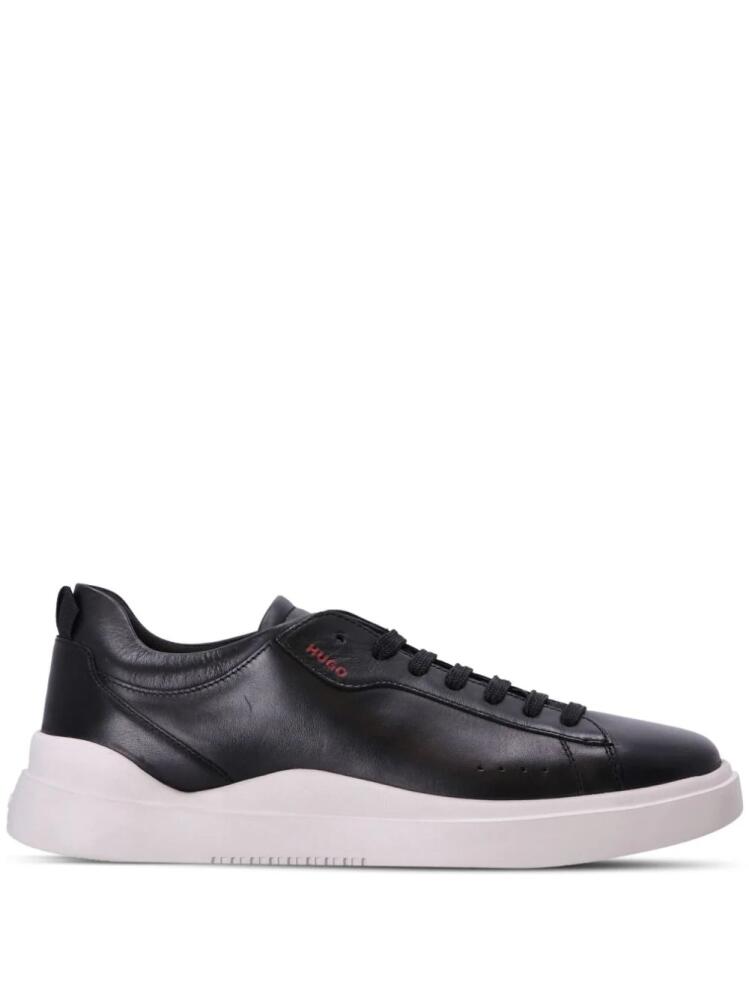 HUGO logo-debossed leather low-top sneakers - Black Cover