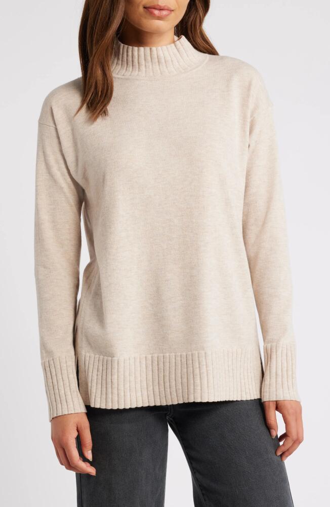 caslon(r) Mock Neck Tunic Sweater in Tan Doeskin Heather Cover