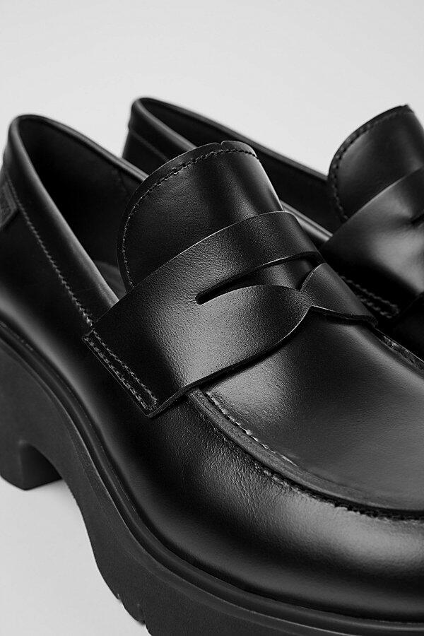 Camper Milah Leather Heeled Loafer Shoes in Black Cover