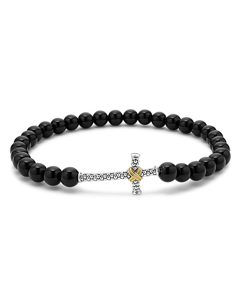 Lagos Men's 18K Yellow Gold & Sterling Silver Anthem Onyx Bead Cross Stretch Bracelet - Exclusive Cover