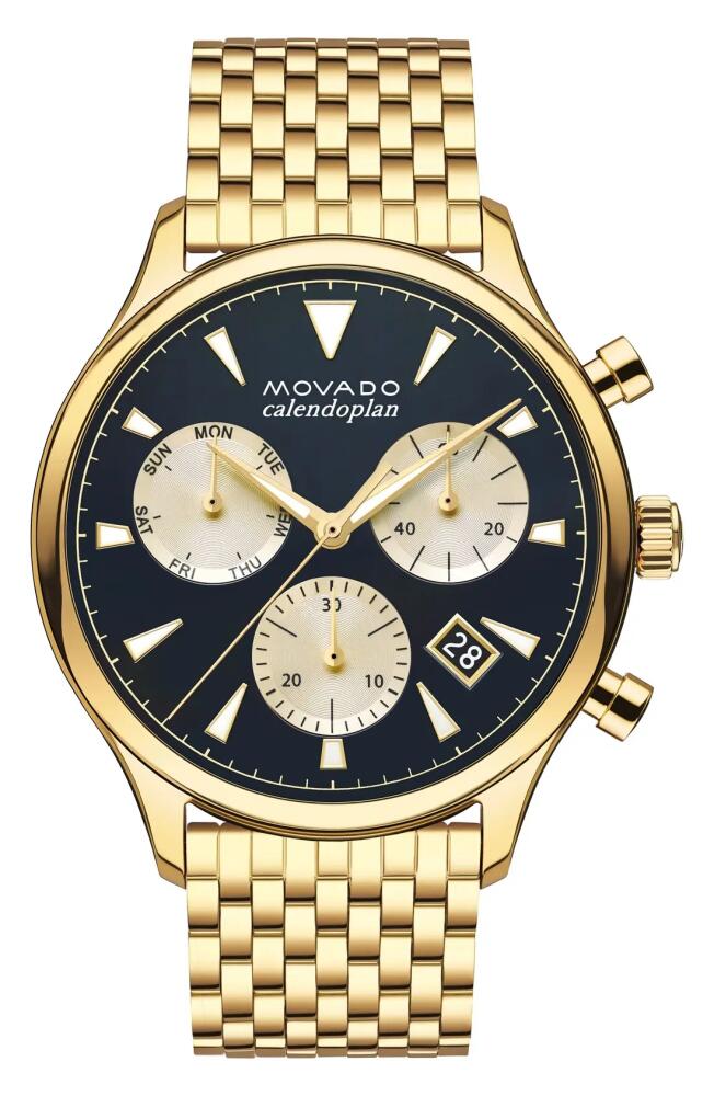 Movado Heritage Chronograph Bracelet Watch, 43mm in Gold/Blue Cover