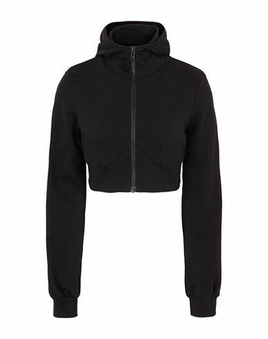 8 By Yoox Organic Cotton L/sleeve Hooded Top Woman Sweatshirt Black Cotton Cover