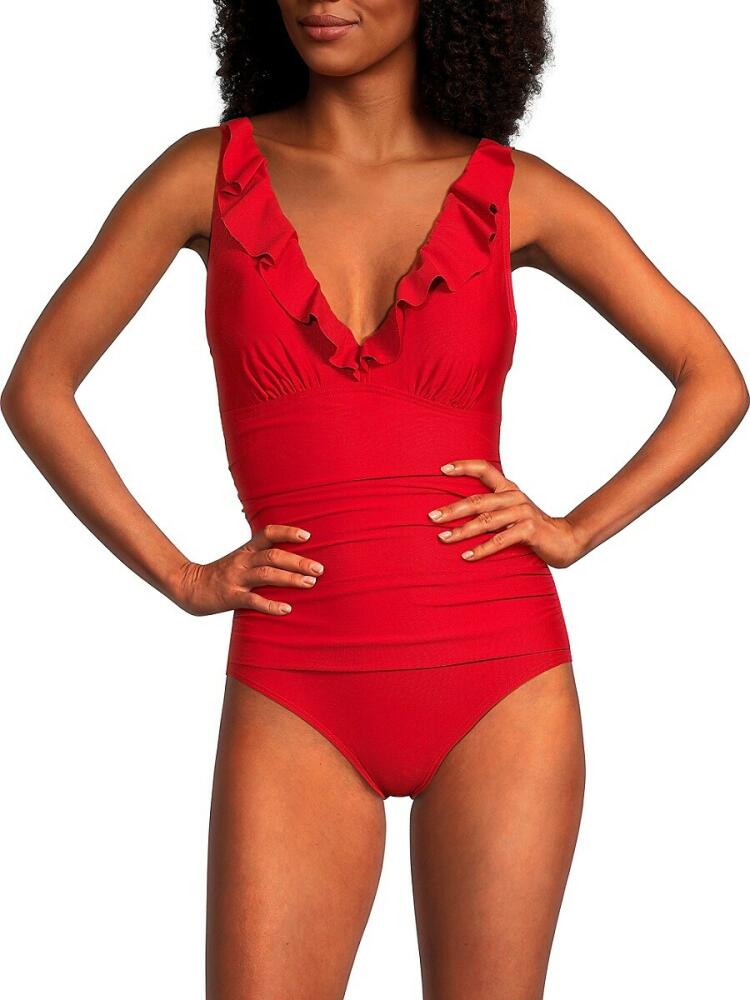 DKNY Women's Ruffled One Piece Swimsuit - Real Red Cover