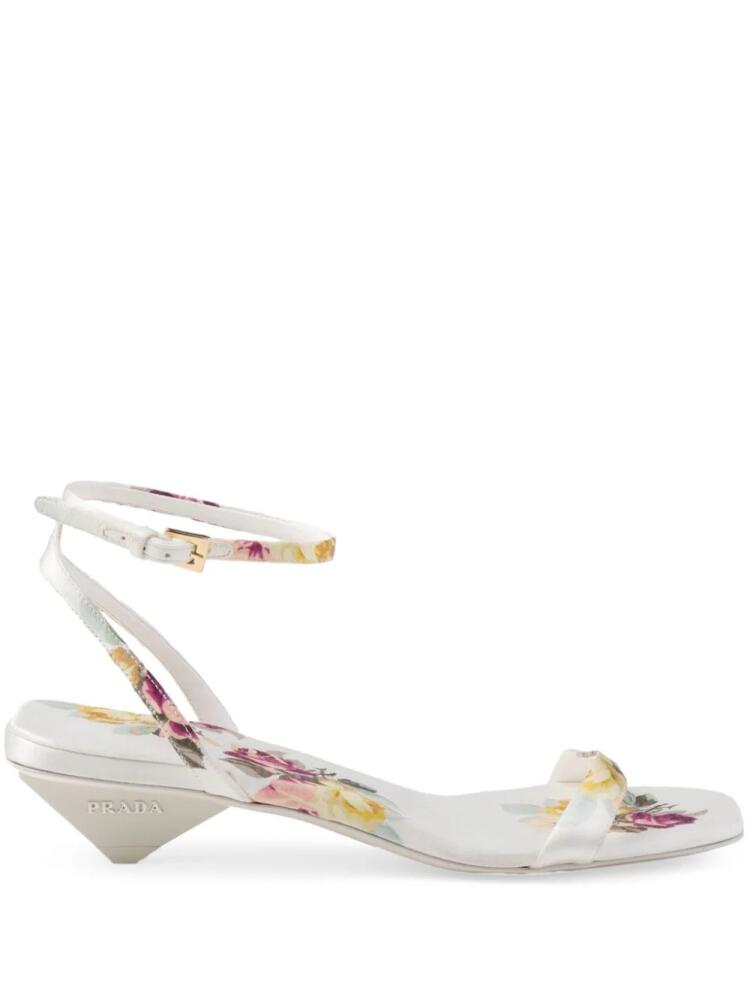 Prada 35mm floral-print satin sandals - White Cover