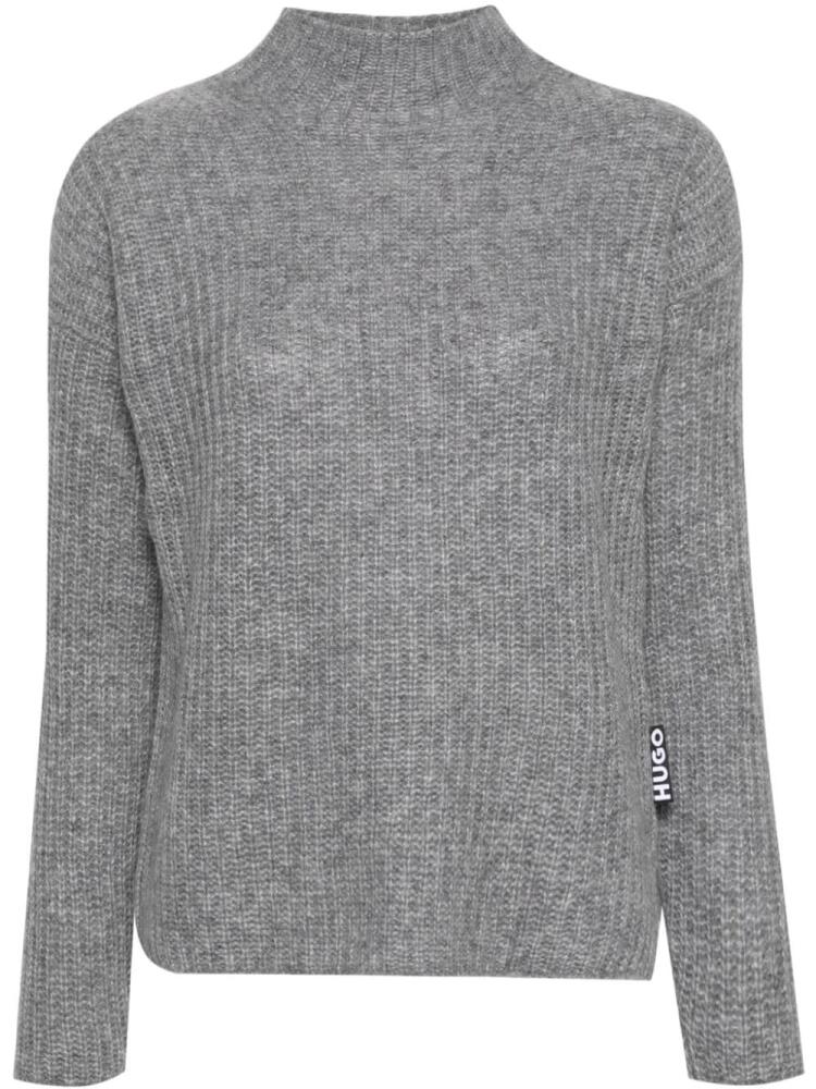 HUGO ribbed-knit brushed jumper - Grey Cover