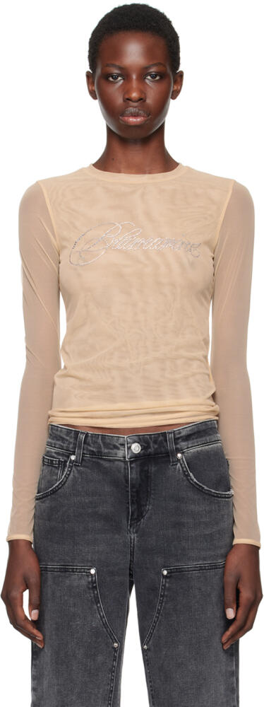 Blumarine Beige Embroidery Rhinestone Long Sleeve T-Shirt Cover