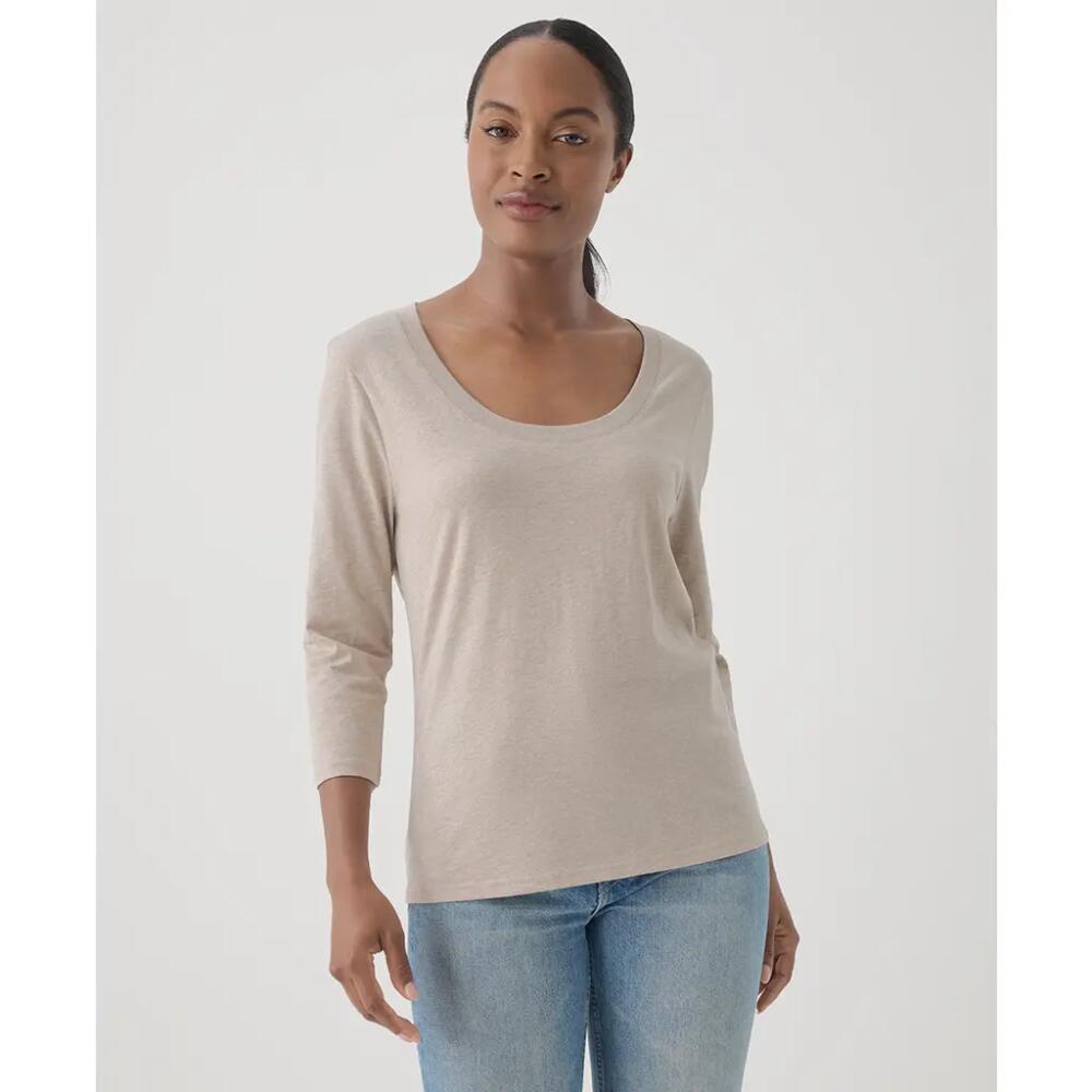 Pact Organic Cotton Softspun Scoop Neck 3/4 Sleeve Tee in Wheat Heather Cover