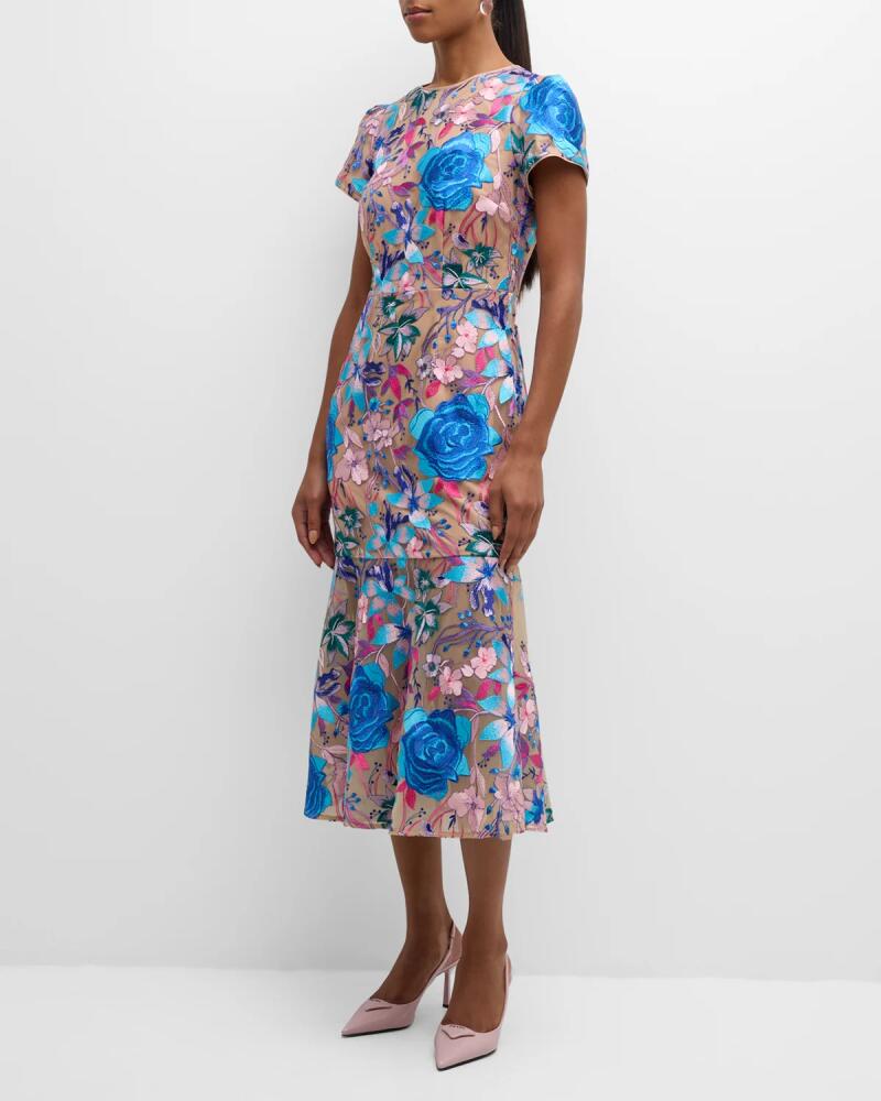 Milly Tahlia Floral-Embroidered Trumpet Midi Dress Cover