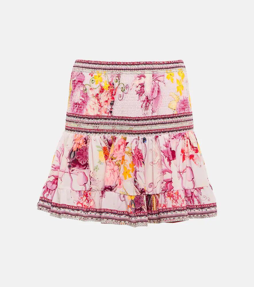 Camilla Smocked floral silk miniskirt Cover