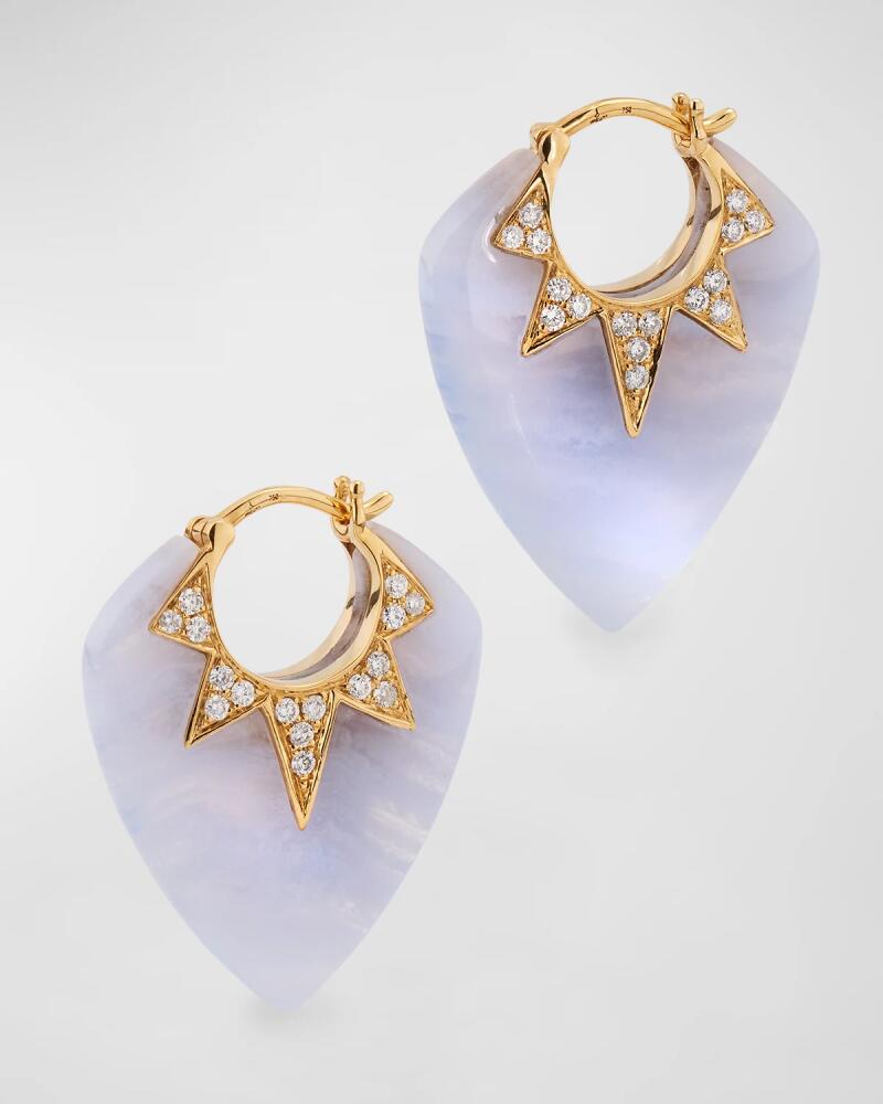 Sorellina 18K Yellow Gold Earrings with Blue Lace Agate and GH-SI Diamonds. 25x20mm Cover