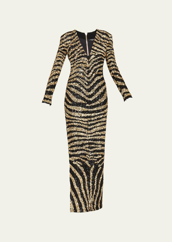 Balmain Zebra Stripe Sequin Evening Gown Cover