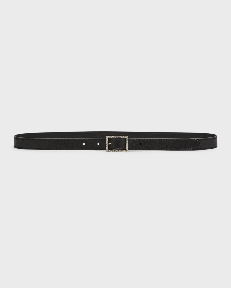 Saint Laurent Embellished Buckle Skinny Leather Belt Cover