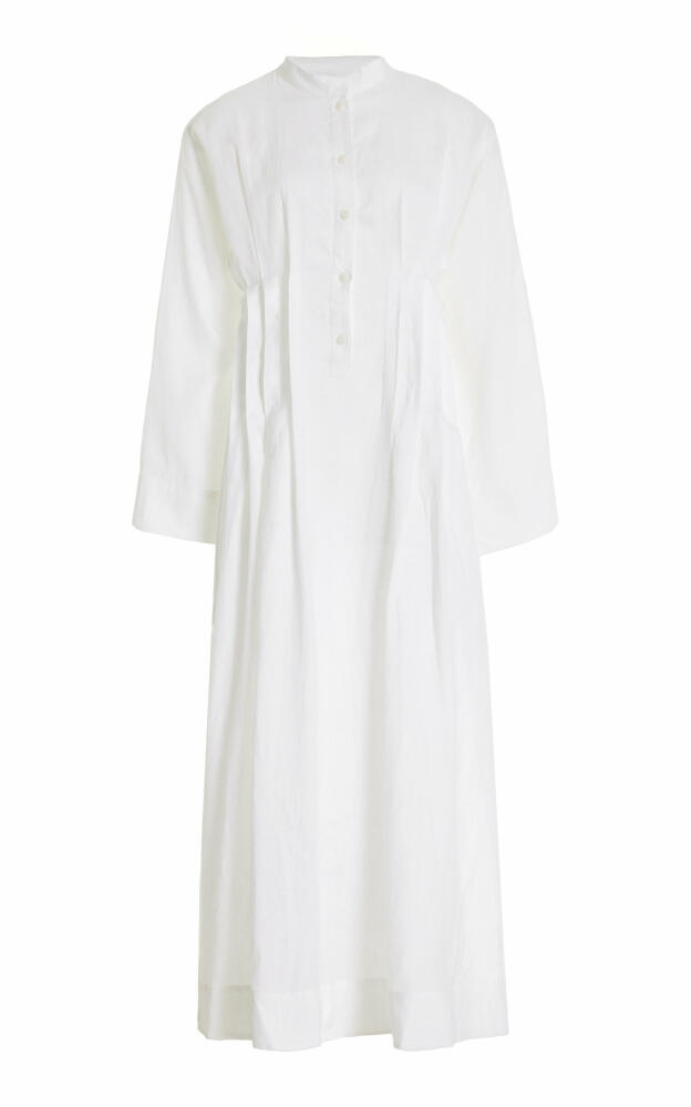 BONDI BORN - Nikko Pleated Organic Linen Maxi Dress - White Cover