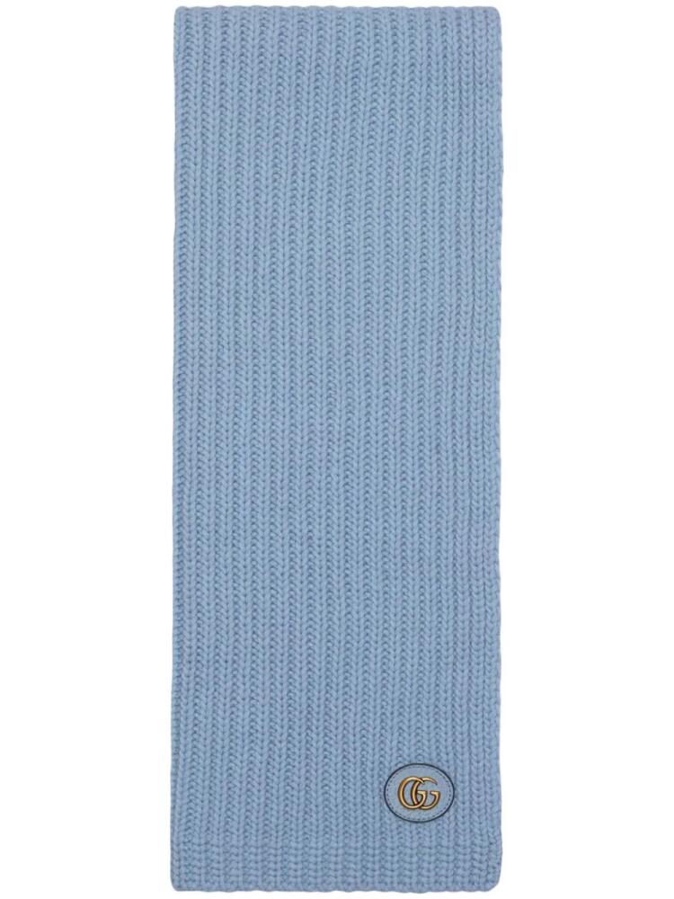 Gucci GG-patch ribbed-knit scarf - Blue Cover