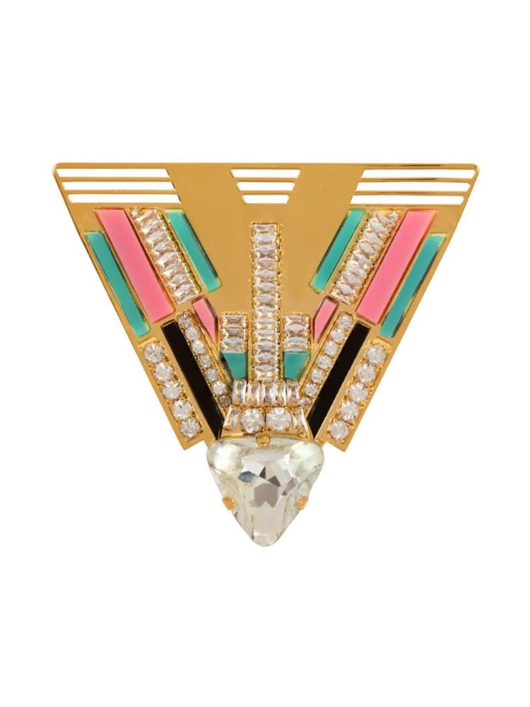 Balmain Art Deco crystal-embellished brooch - Gold Cover