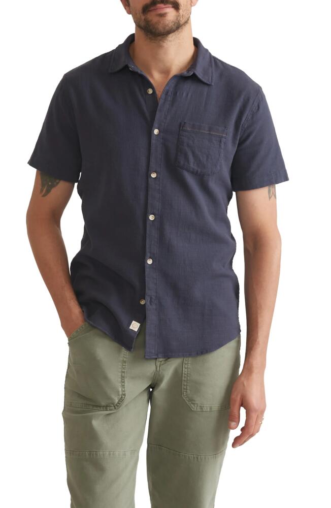 Marine Layer Classic Selvage Stretch Short Sleeve Button-Up Shirt in Mood Indigo Cover