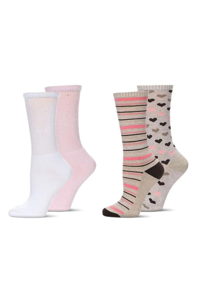 MeMoi Assorted 4-Pack Diabetic Crew Socks in Beige/Pink/White Cover